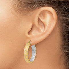 14k White Rhodium Polished Satin Diamond-cut In/Out Hoop Earrings - 2
