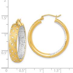 14k White Rhodium Polished Satin Diamond-cut In/Out Hoop Earrings - 2