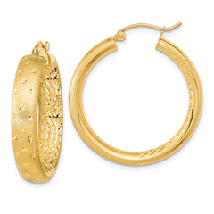 14k Polished Satin and Diamond-cut Hoop Earrings - 5