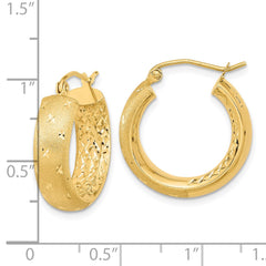 14k Polished Satin and Diamond-cut In/Out Hoop Earrings - 2