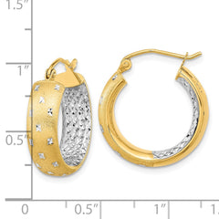14k White Rhodium Polished Satin Diamond-cut In/Out Hoop Earrings - 3