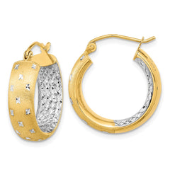 14k White Rhodium Polished Satin Diamond-cut In/Out Hoop Earrings - 3