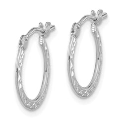 14k White Gold Polished and Diamond-cut  Hoop Earrings