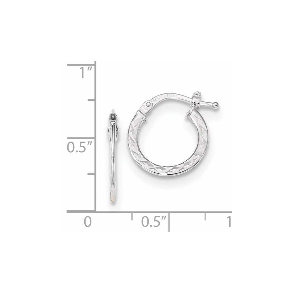 14k White Gold Polished and Diamond-cut  Hoop Earrings