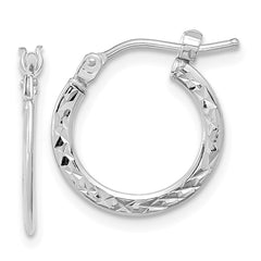 14k White Gold Polished and Diamond-cut  Hoop Earrings