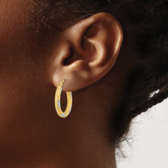 14k White Rhodium Diamond-cut Satin Hoop Earrings - 2