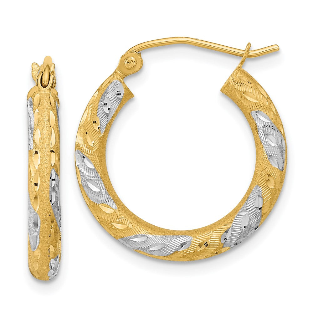 14k White Rhodium Diamond-cut Satin Hoop Earrings - 2