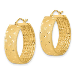 14k Polished Satin and Diamond-cut Hoop Earrings - 6