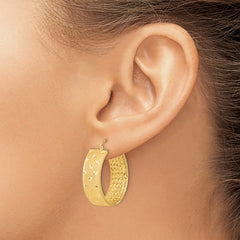14k Polished Satin and Diamond-cut Hoop Earrings - 6