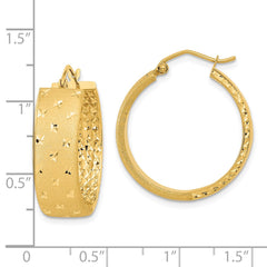 14k Polished Satin and Diamond-cut Hoop Earrings - 6