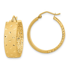 14k Polished Satin and Diamond-cut Hoop Earrings - 6