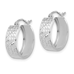 14k White Gold Diamond-cut Hoop Earrings - 12