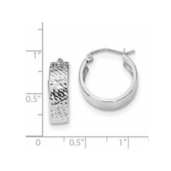 14k White Gold Diamond-cut Hoop Earrings - 12