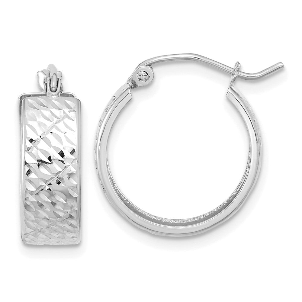 14k White Gold Diamond-cut Hoop Earrings - 12