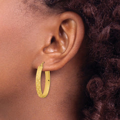 14k Polished Satin Diamond-cut Hoop Earrings - 2