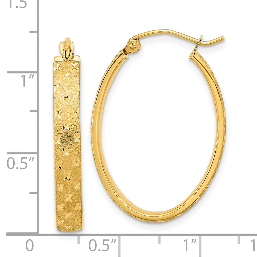 14k Polished Satin Diamond-cut Hoop Earrings - 2