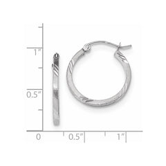 14k White Gold Satin Diamond-cut Square Tube Hoop Earrings