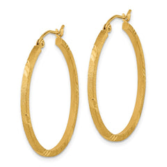 14k Satin Diamond-cut Square Tube Hoop Earrings - 2