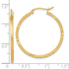 14k Satin Diamond-cut Square Tube Hoop Earrings - 2