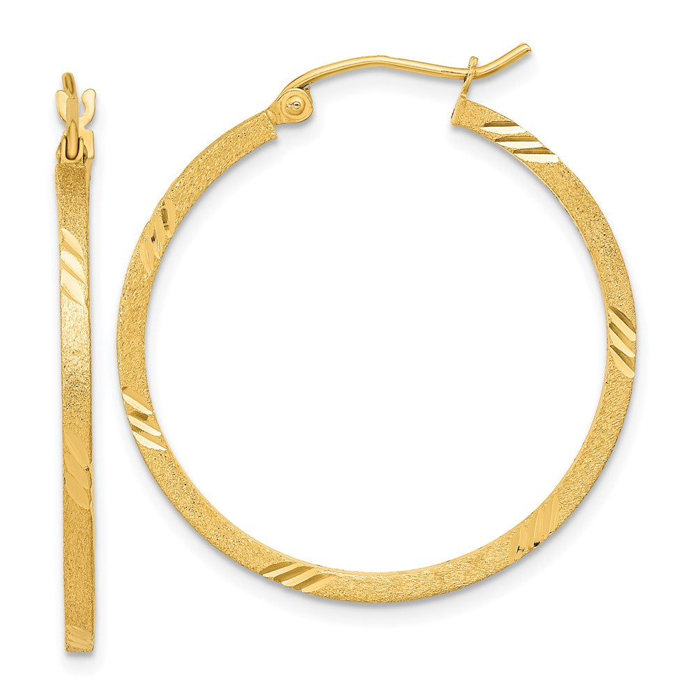 14k Satin Diamond-cut Square Tube Hoop Earrings - 2