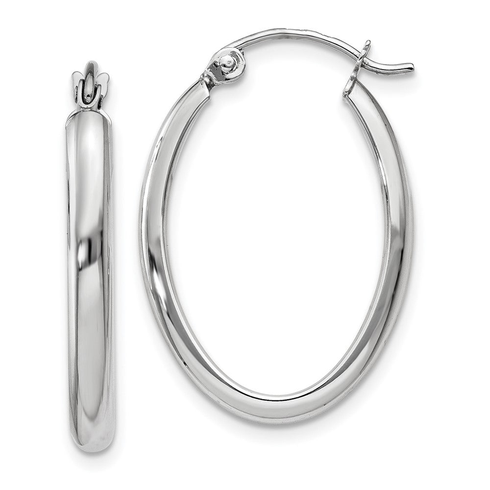 14k White Gold Polished 2.75mm Oval Tube Hoop Earrings - 2