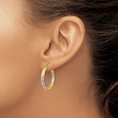 14k w/White and Rose Rhodium Polished Diamond-cut Hoop Earrings - 2