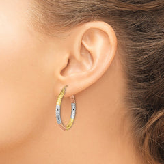 14k w/White and Rose Rhodium Polished Diamond-cut Hoop Earrings - 3