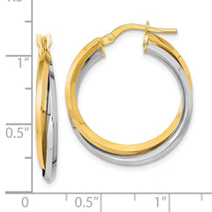 14k Two Tone Polished Double Hoops - 2