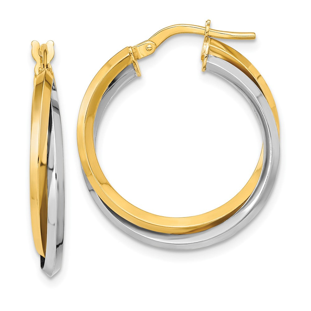 14k Two Tone Polished Double Hoops - 2