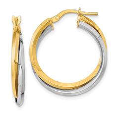 14k Two Tone Polished Double Hoops - 2