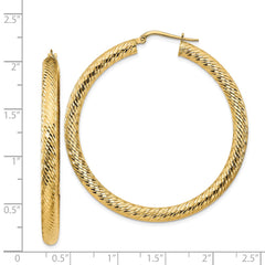 14k 4x50mm Diamond-cut Round Hoop Earrings