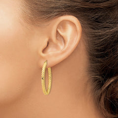 14k Polished & Twisted 3mm Square Tube Oval Hoop Earrings