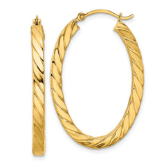 14k Polished & Twisted 3mm Square Tube Oval Hoop Earrings