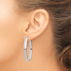 14k White Gold High Polished 5mm Oval Hoop Earrings - 3