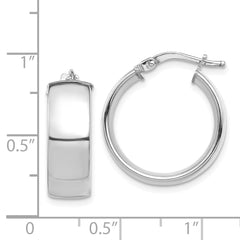 14k White Gold High Polished 7mm Hoop Earrings - 2