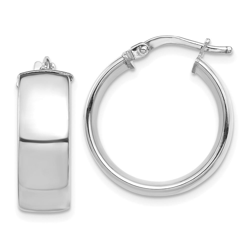 14k White Gold High Polished 7mm Hoop Earrings - 2