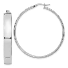 14k White Gold High Polished 7mm Hoop Earrings - 5