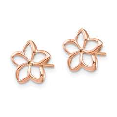14K Rose Polished Plumeria Cutout Post Earrings