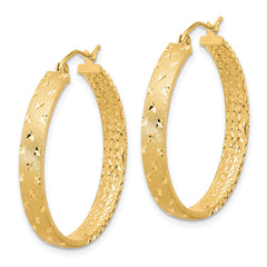 14k Polished Diamond-cut In/Out Hoop Earrings - 2