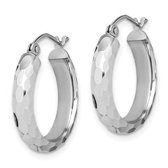 14k White Gold Diamond-cut Hoop Earrings - 4