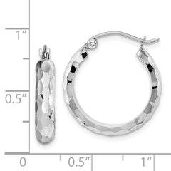 14k White Gold Diamond-cut Hoop Earrings - 4