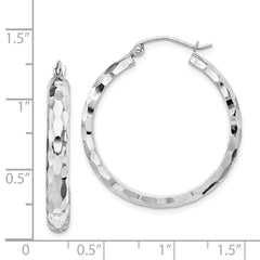 14k White Gold Diamond-cut Hoop Earrings - 5