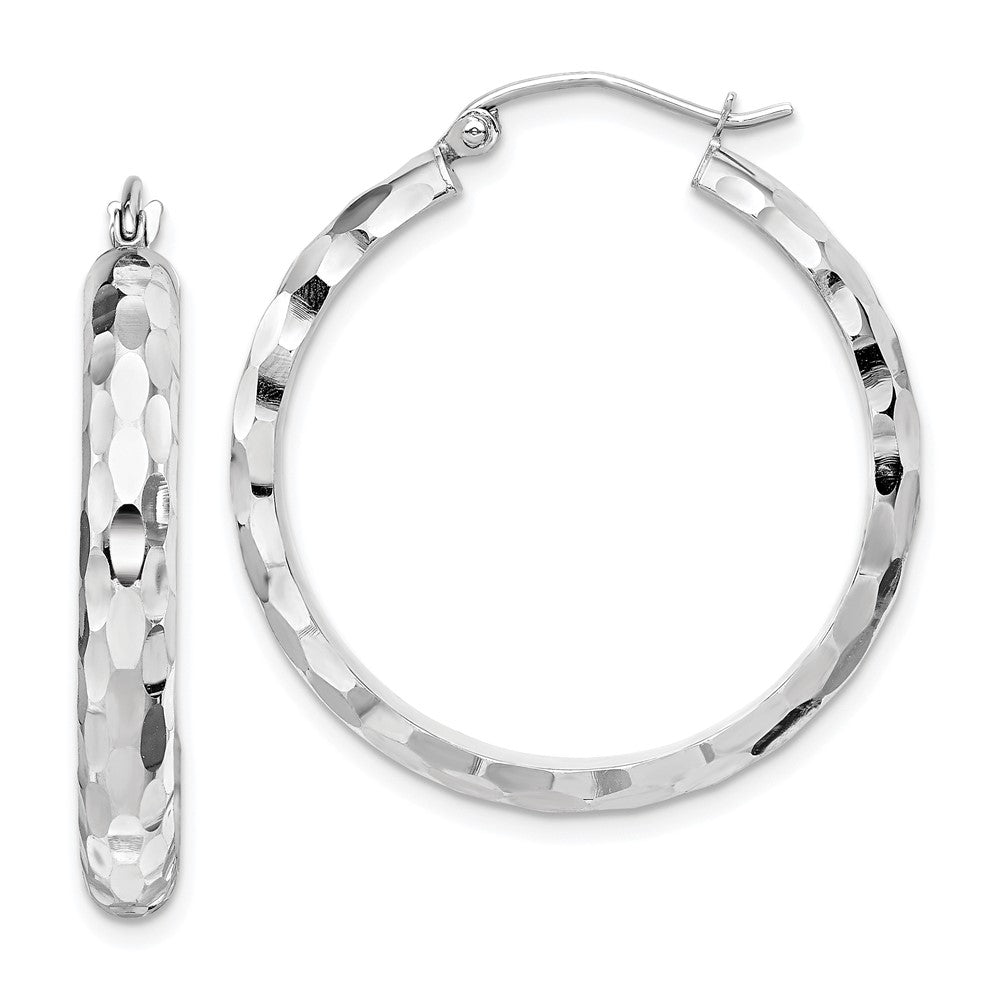 14k White Gold Diamond-cut Hoop Earrings - 5