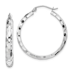 14k White Gold Diamond-cut Hoop Earrings - 5