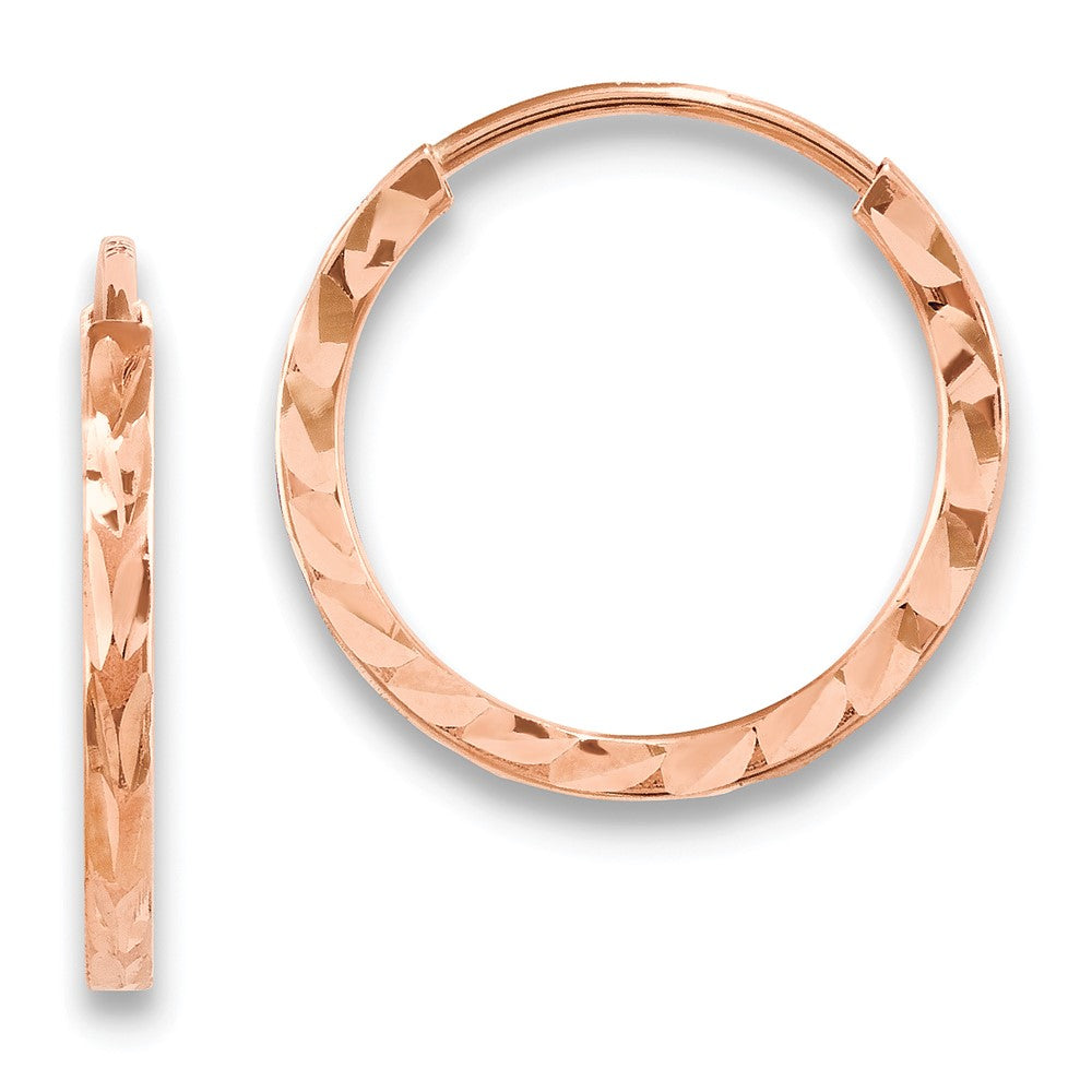 14k Rose Gold Diamond-cut Square Tube Endless Hoop Earrings - 3
