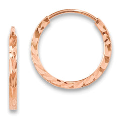 14k Rose Gold Diamond-cut Square Tube Endless Hoop Earrings - 3