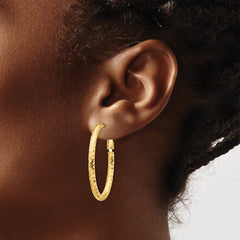 14K 3mm Medium Diamond-cut Oval Omega Back Hoop Earrings