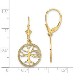 14K Tree of Life In Round Frame Leverback Earrings