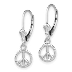 14K White Gold 3-D Peace Symbol Leverback Earrings - 2