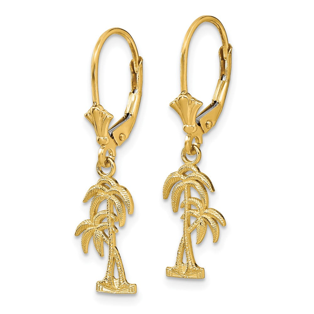 14K Palm Tree Leverback Earrings - 3